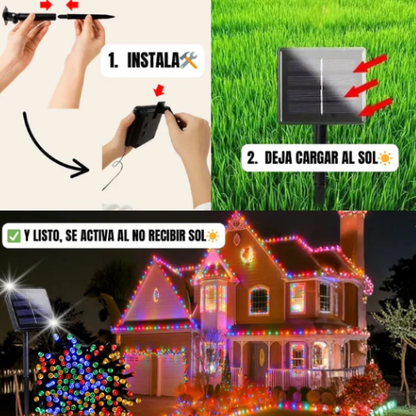 LUCES LED NAVIDEÑAS MULTICOLOR CON PANEL SOLAR (20 METROS) 🎄