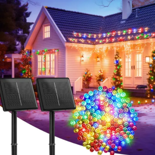 LUCES LED NAVIDEÑAS MULTICOLOR CON PANEL SOLAR (20 METROS) 🎄